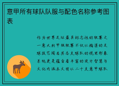 意甲所有球队队服与配色名称参考图表