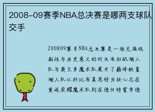 2008-09赛季NBA总决赛是哪两支球队交手